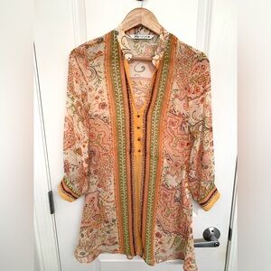 Zara Boho Multicolor Paisley Swim Coverup Tunic Dress size small